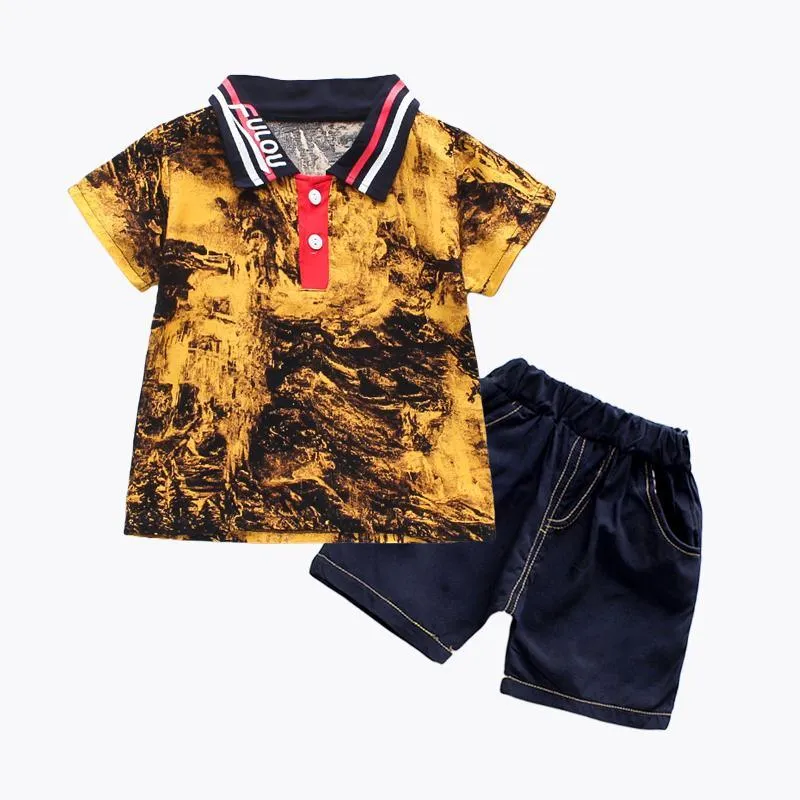 2-piece Gradient Polo Shirt & Shorts for Children Boy