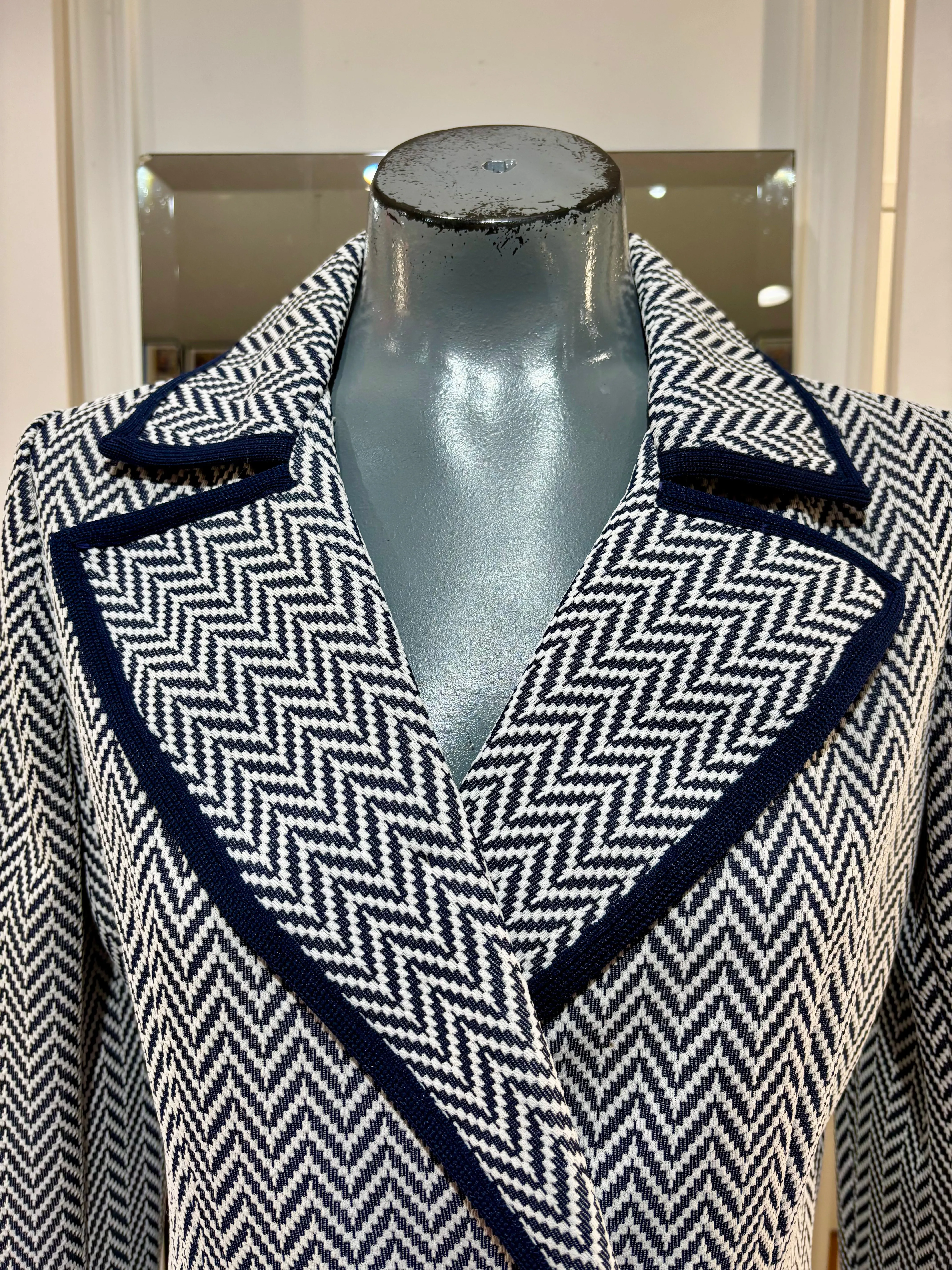 60’s Beige & Navy Trim Double Breasted Coat By Butte Knit