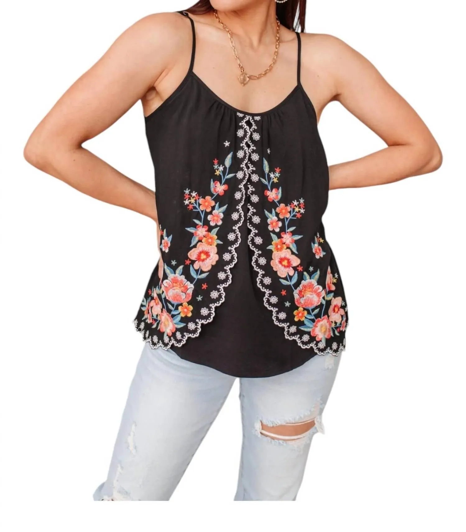 Andree By Unit - Garden Picnics Embroidered Tank