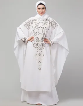 Arabic White matt Nida Golden Embroidery Abaya