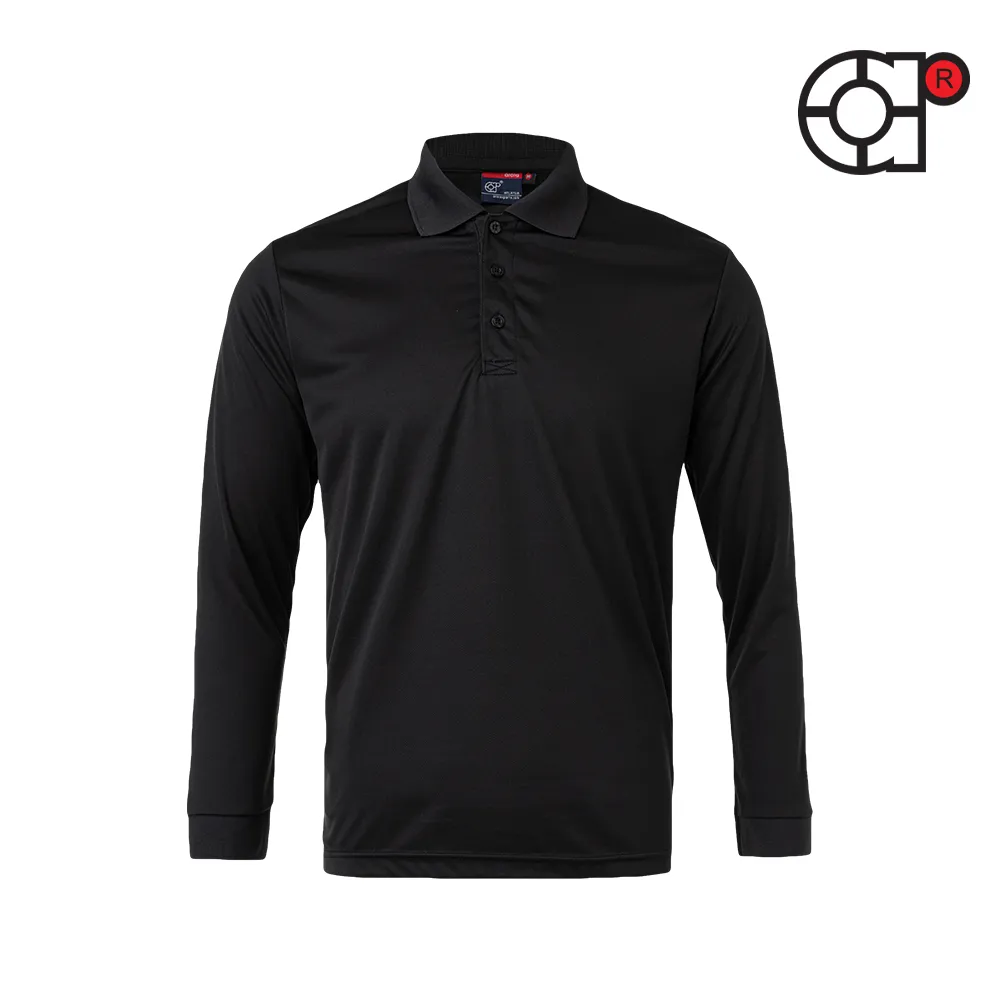 ARORA LONG SLEEVE MINI EYELET MICROFIBER POLO (BLACK)