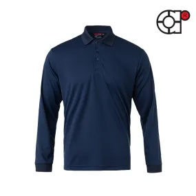 ARORA LONG SLEEVE MINI EYELET MICROFIBER POLO (NAVY BLUE)