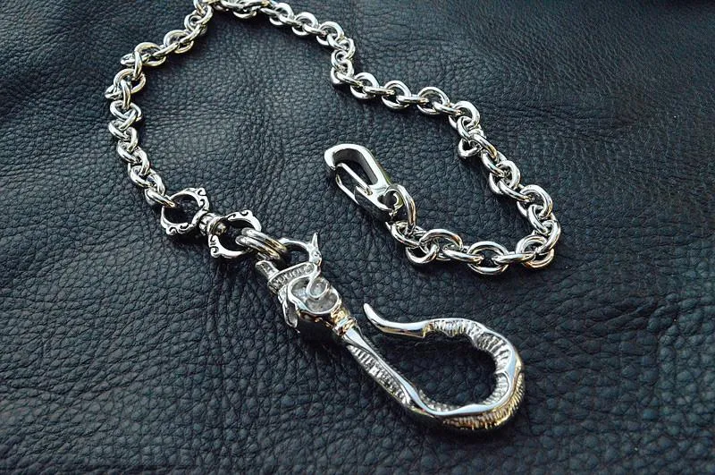 Badass Silver Skull Mens Biker Wallet Chain STAINLESS STEEL Wallet Chain Pants Chain For Men