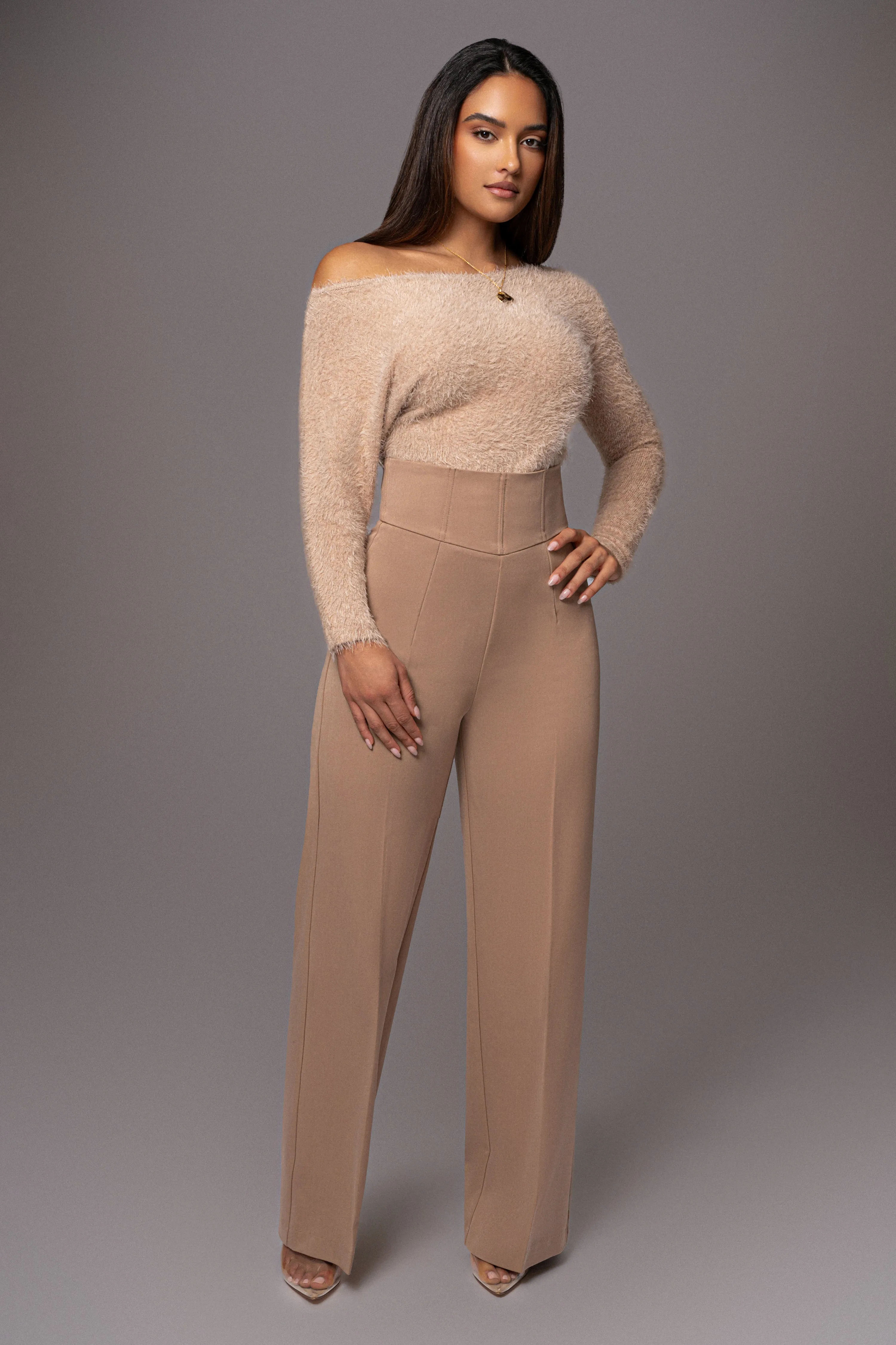 Beige Yesenia Asymmetrical Knit Top