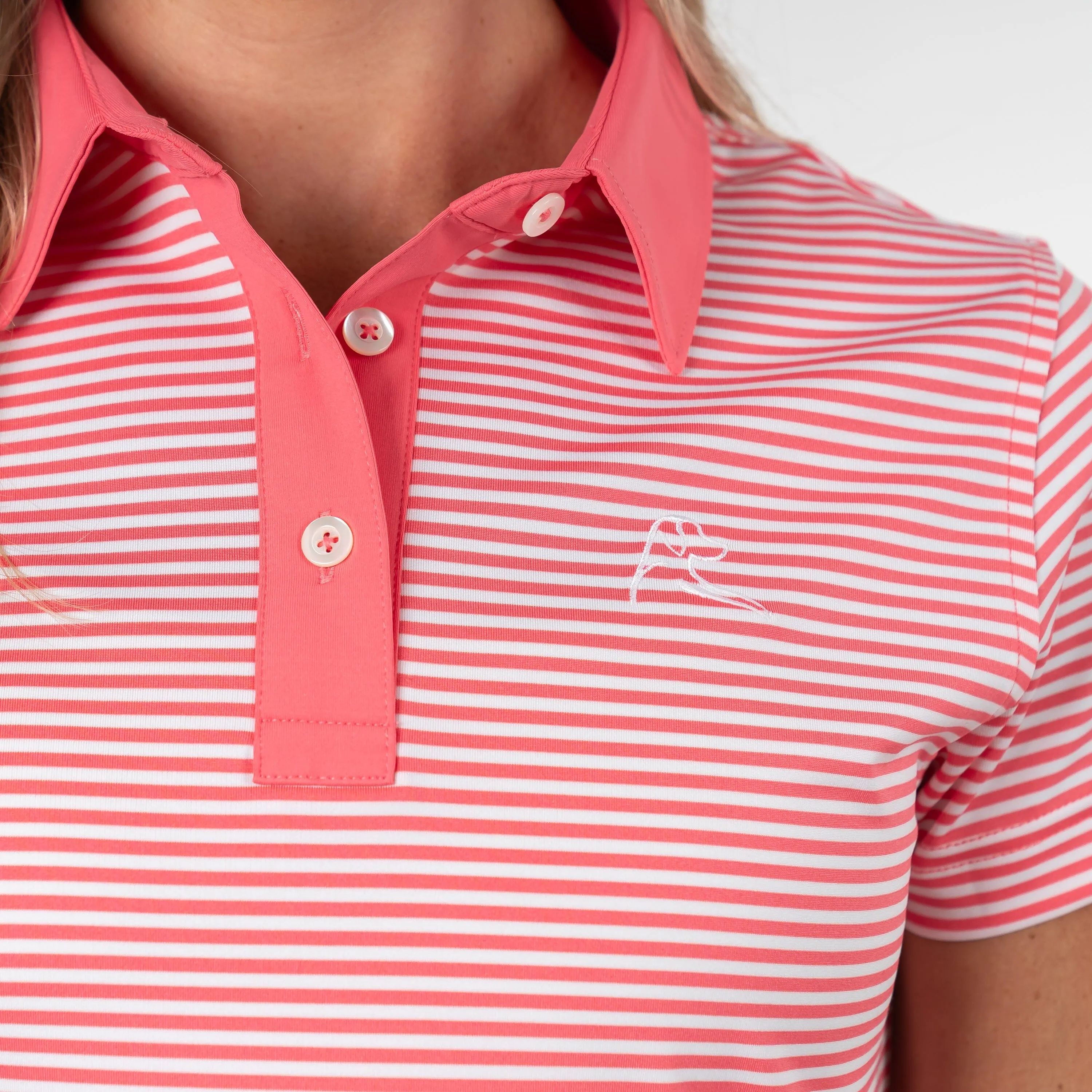 Birdie Stripe Performance Polo | The Birdie Stripe - Watermelon/White