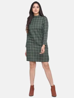 Checkered Wool Dress - Green