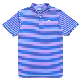 Classic Men's Pink and Blue Striped Polo Golf Shirt