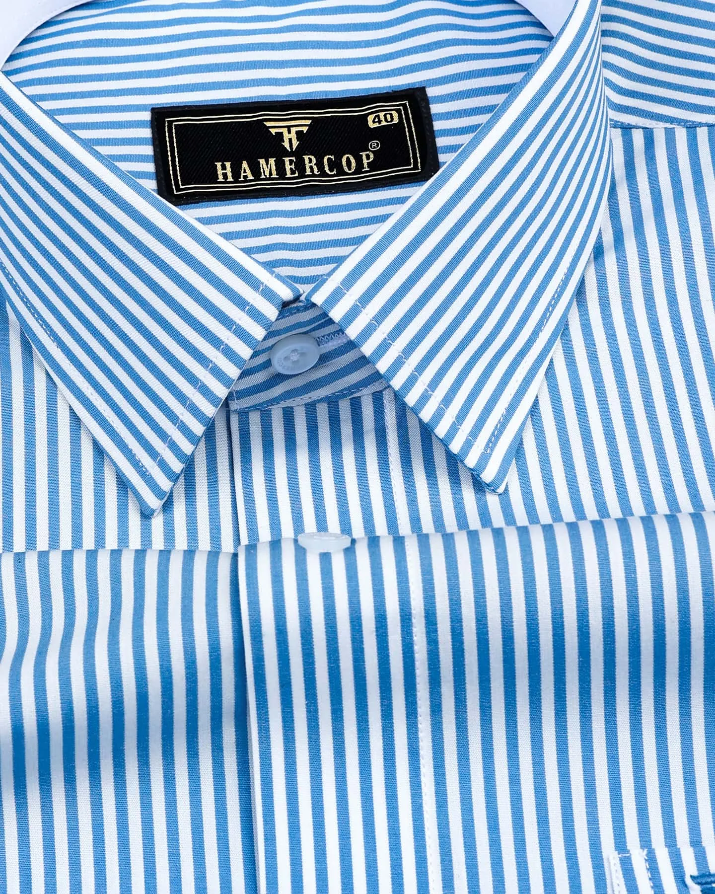 Columbia Blue With White Stripe Designer Cotton Shirt