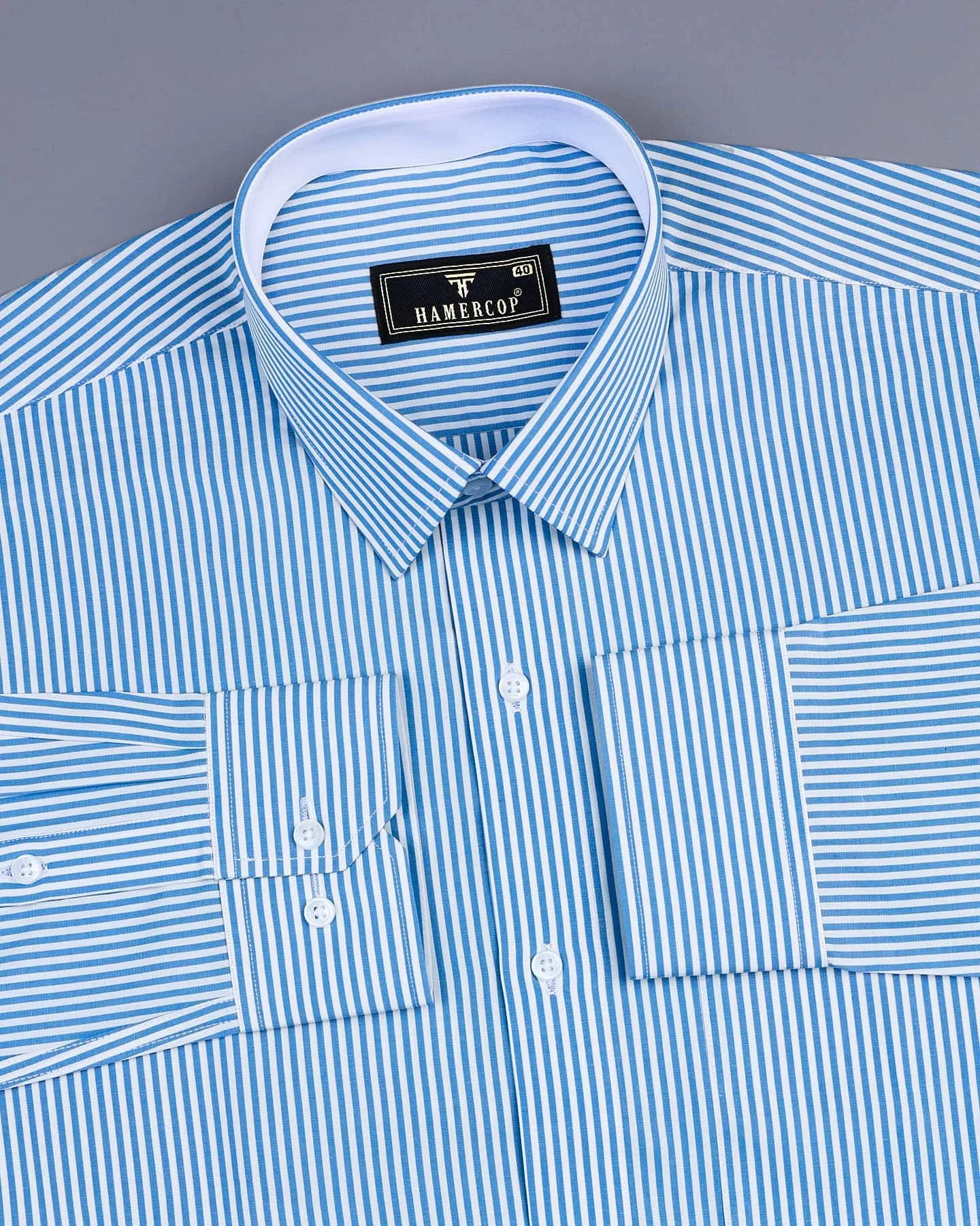 Columbia Blue With White Stripe Designer Cotton Shirt
