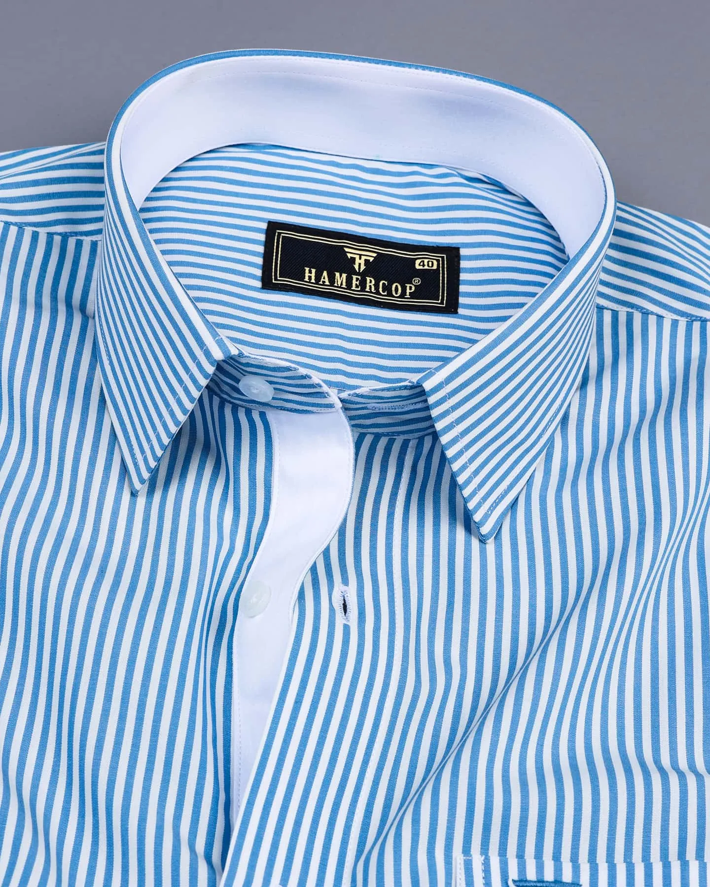 Columbia Blue With White Stripe Designer Cotton Shirt