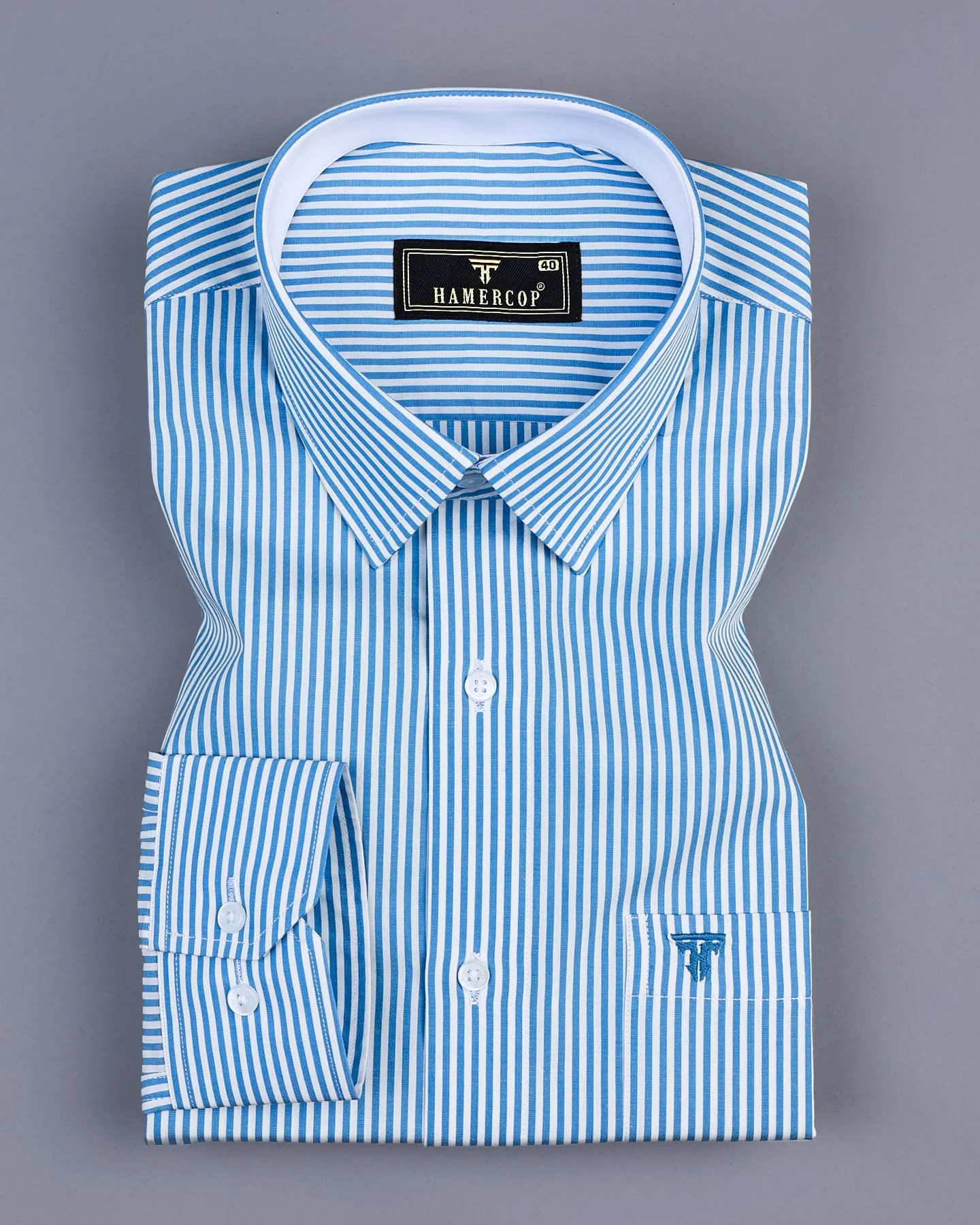 Columbia Blue With White Stripe Designer Cotton Shirt