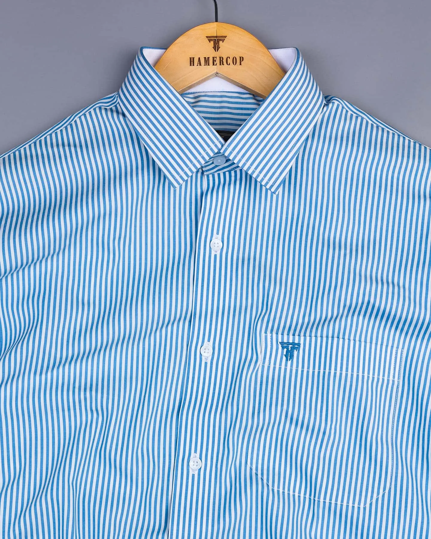Columbia Blue With White Stripe Designer Cotton Shirt