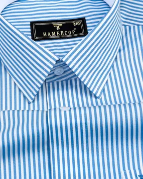 Columbia Blue With White Stripe Designer Cotton Shirt