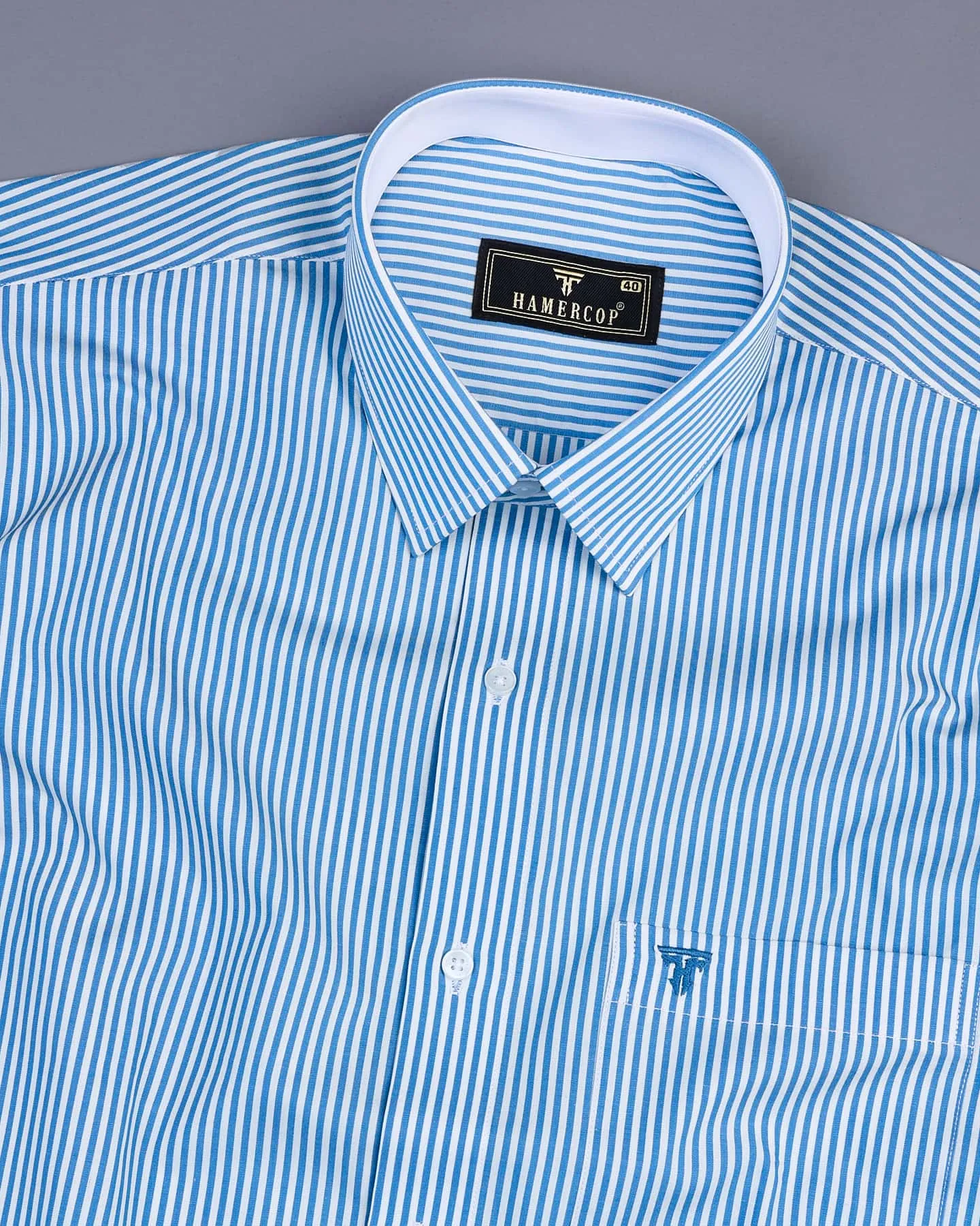 Columbia Blue With White Stripe Designer Cotton Shirt