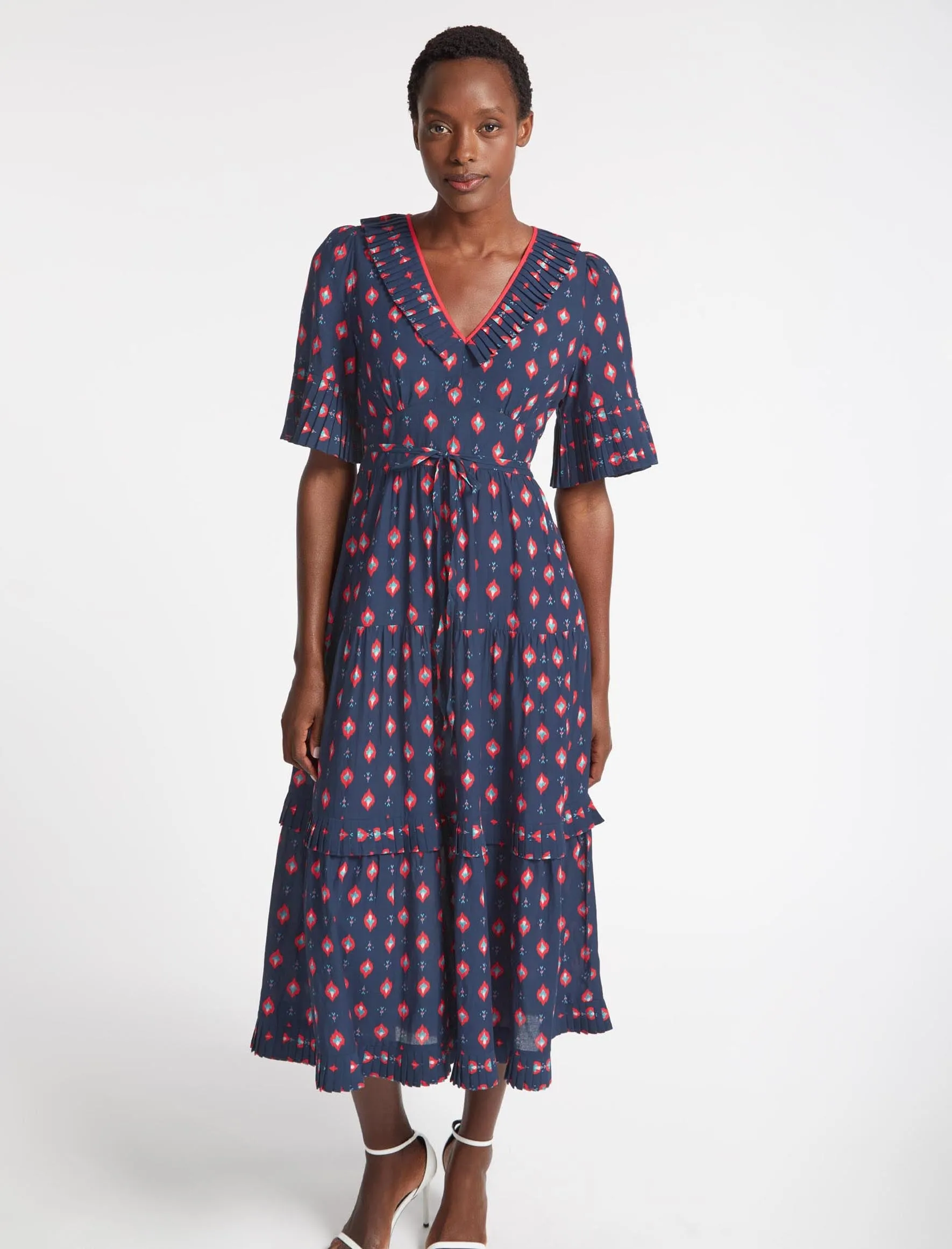 Cordelia Cotton Maxi Dress - Navy Ikat Print