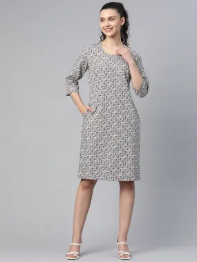 Cotton Floral Print Dress - Brown