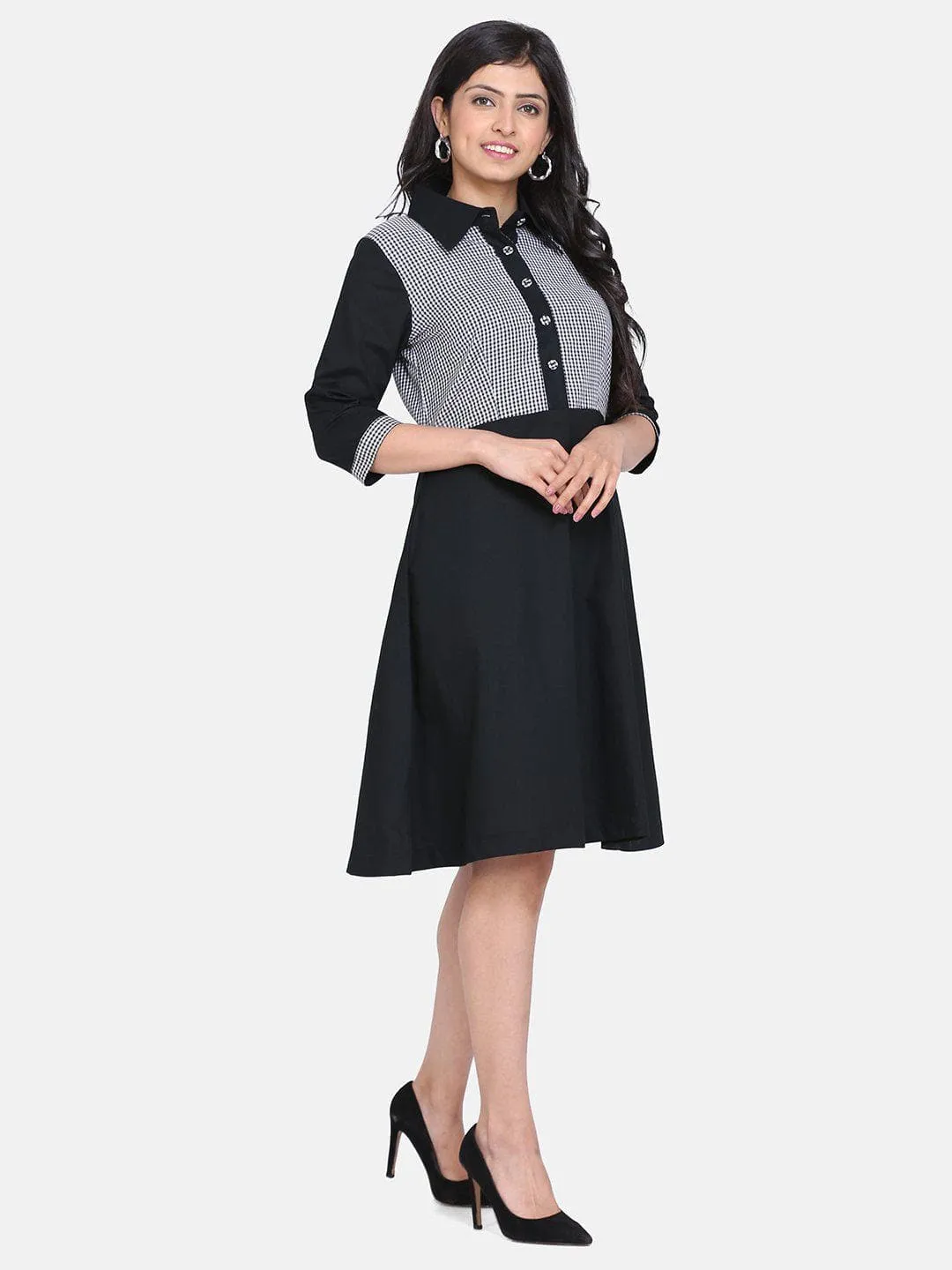 Cotton Shirt Dress - Black