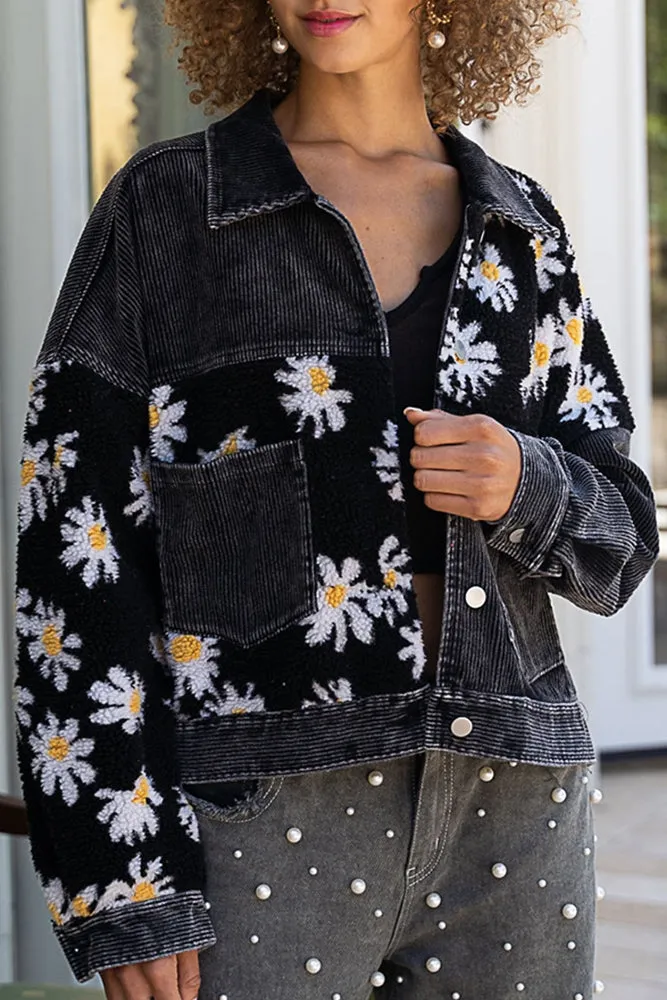 Daisy Print Patchwork Corduroy Jacket