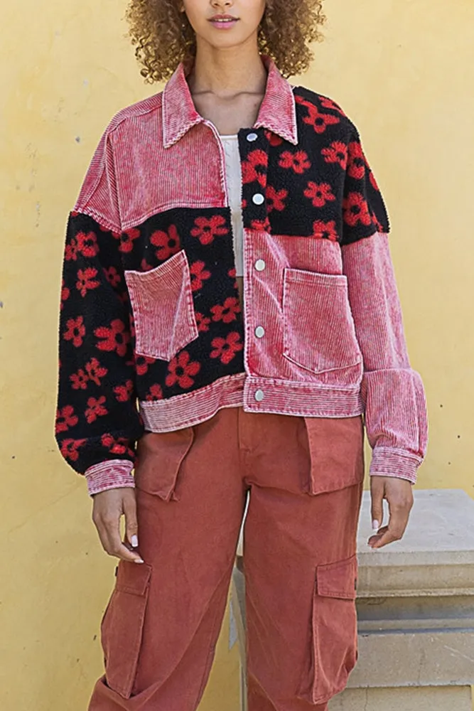 Daisy Print Patchwork Corduroy Jacket