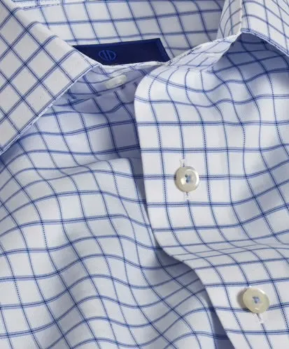 David Donahue White and Blue Grid Check Non-Iron Dress Shirt