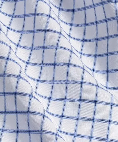 David Donahue White and Blue Grid Check Non-Iron Dress Shirt