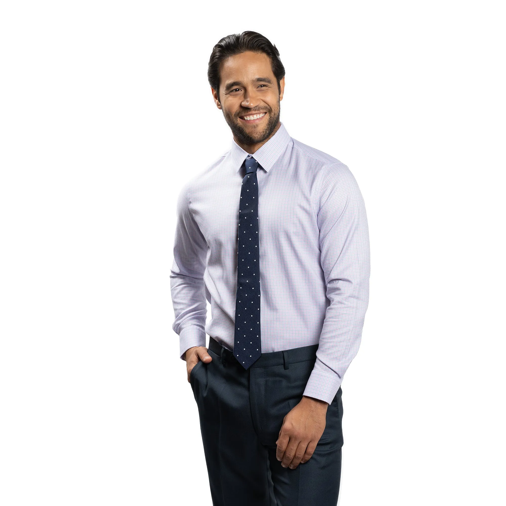 Easy Care Dress Shirt Standard Fit - Navy Red Tattersall