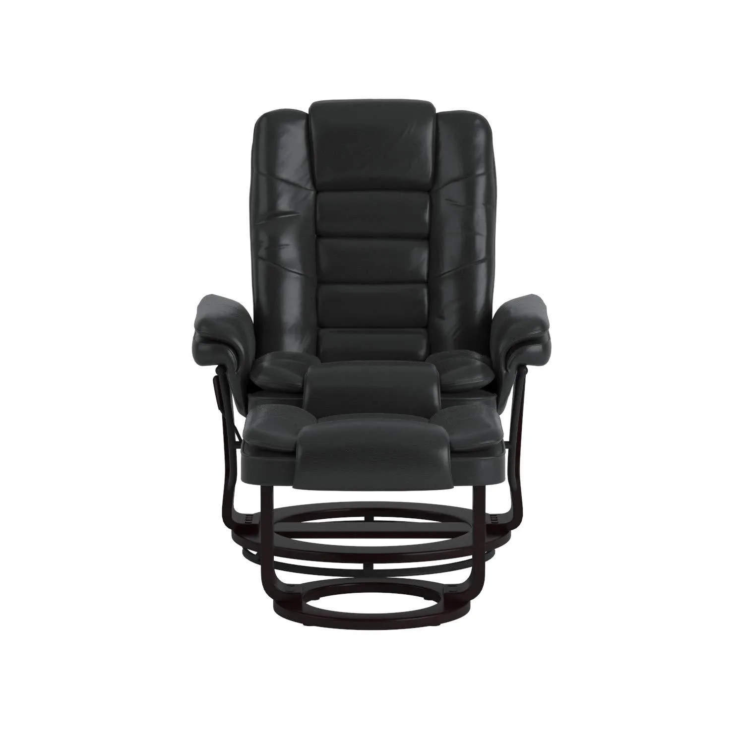 Flash Furniture Contemporary Black Leather Recliner and Ottoman with Swiveling Mahogany Wood Base