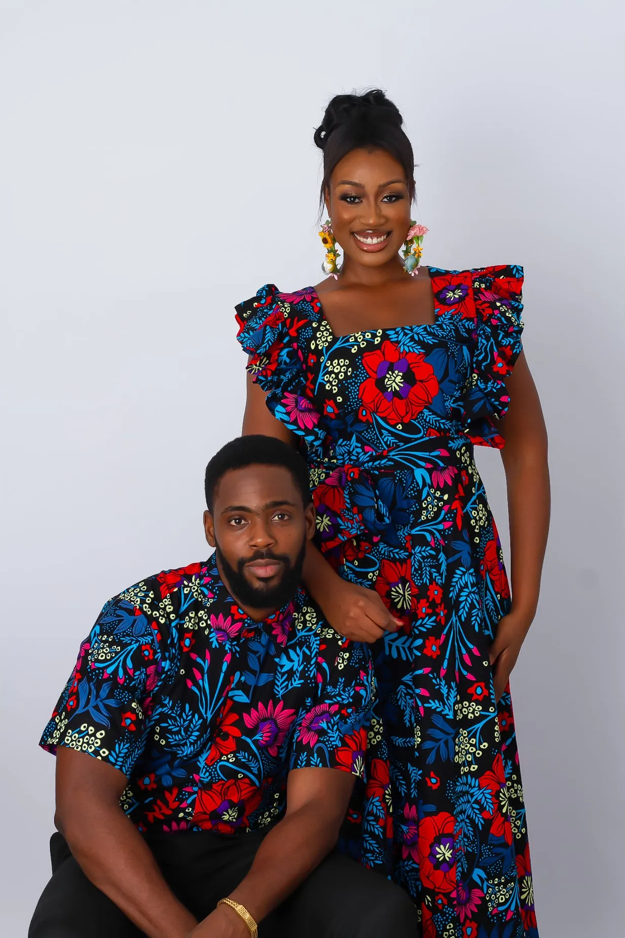 Floral African Print Maxi Dress with Frill Sleeves - Aduke