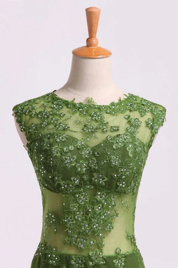 Formal Women's Dresses Green Backless Appliques Beading Formal Prom Party Dress Prom Dress Stores