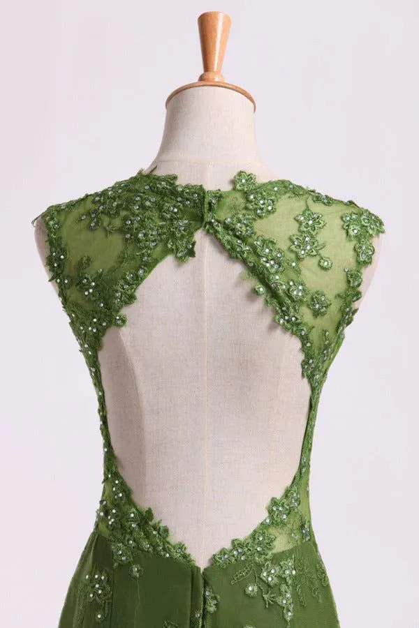 Formal Women's Dresses Green Backless Appliques Beading Formal Prom Party Dress Prom Dress Stores