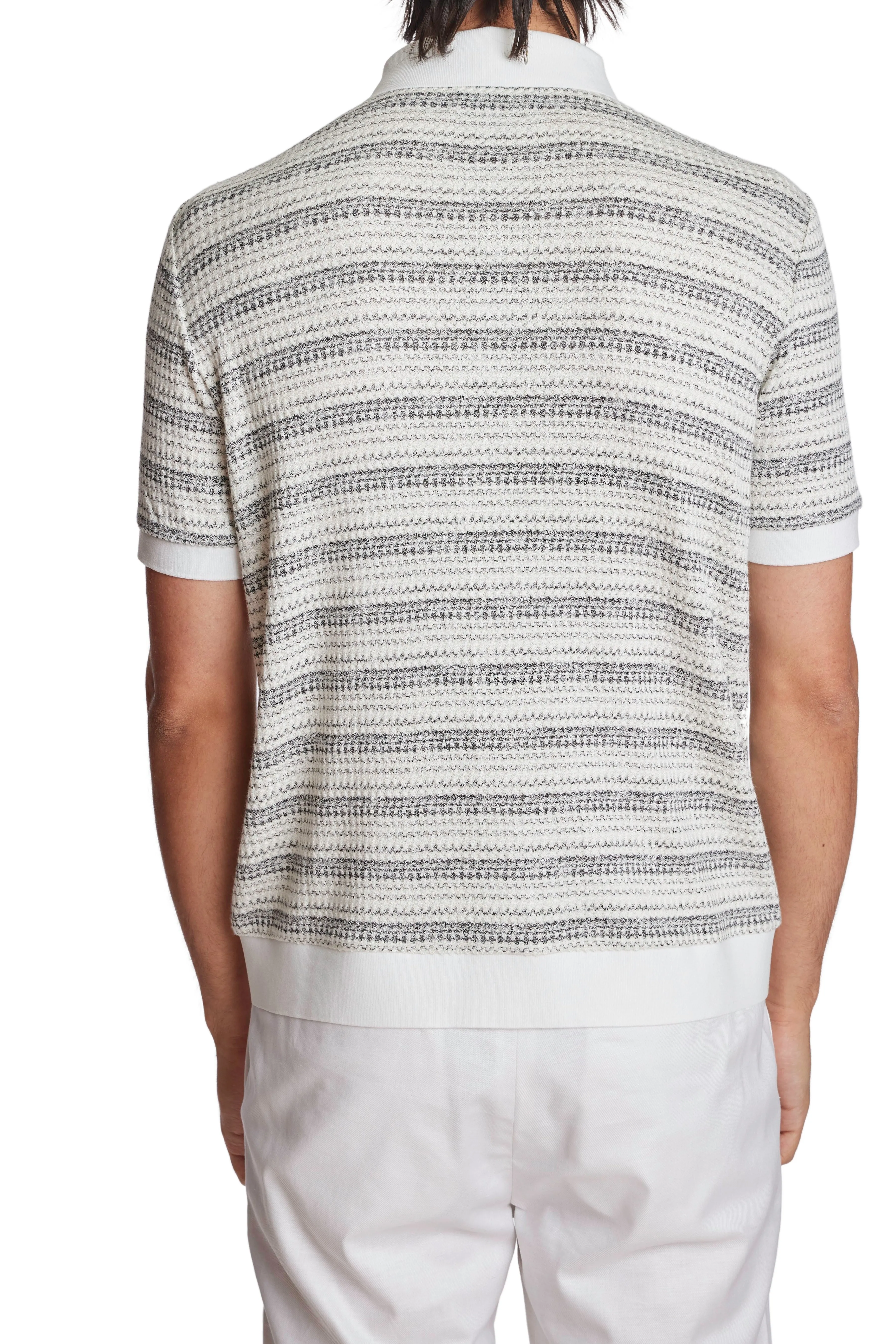 Full Placket Pointelle Polo - Grey White Willow