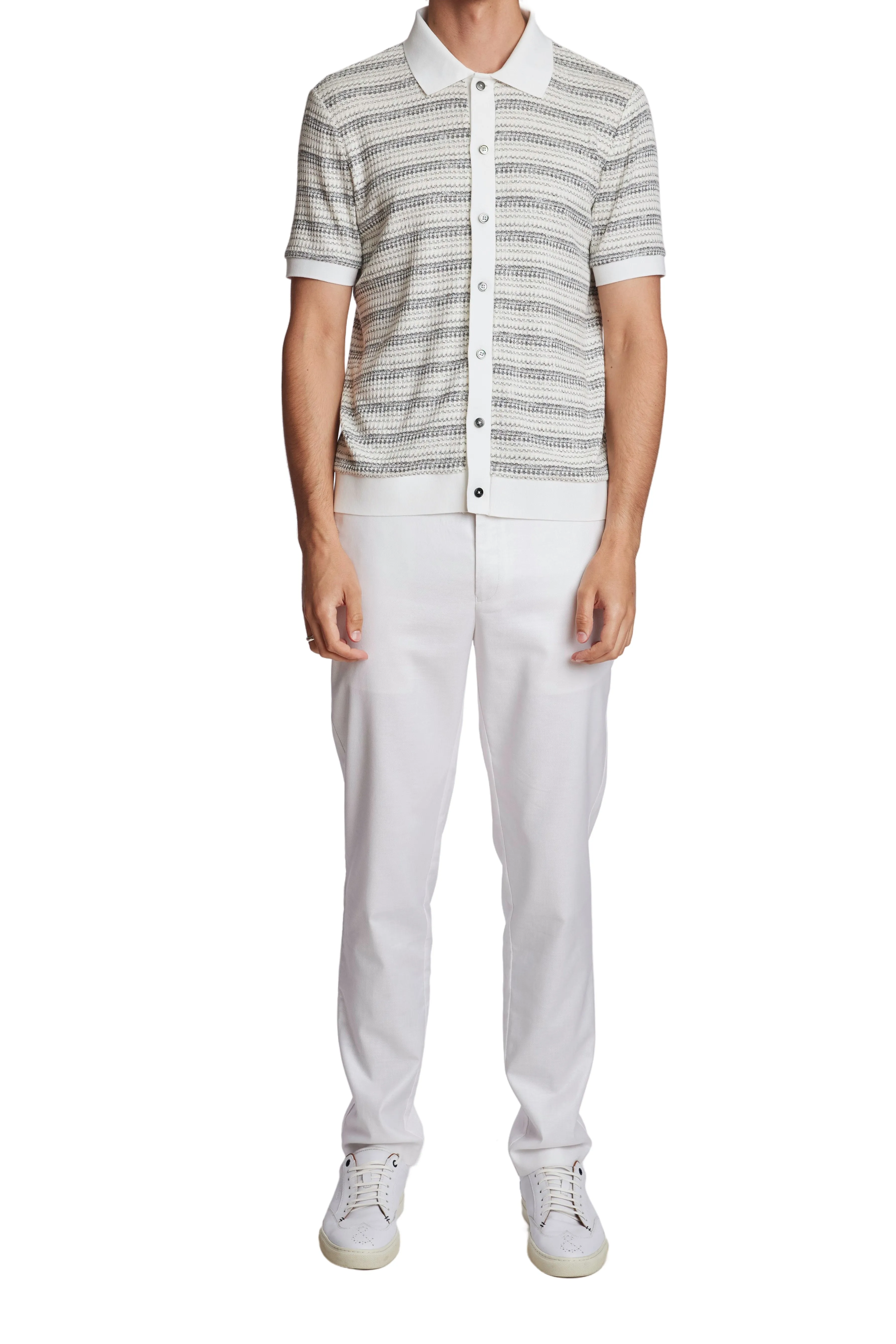 Full Placket Pointelle Polo - Grey White Willow