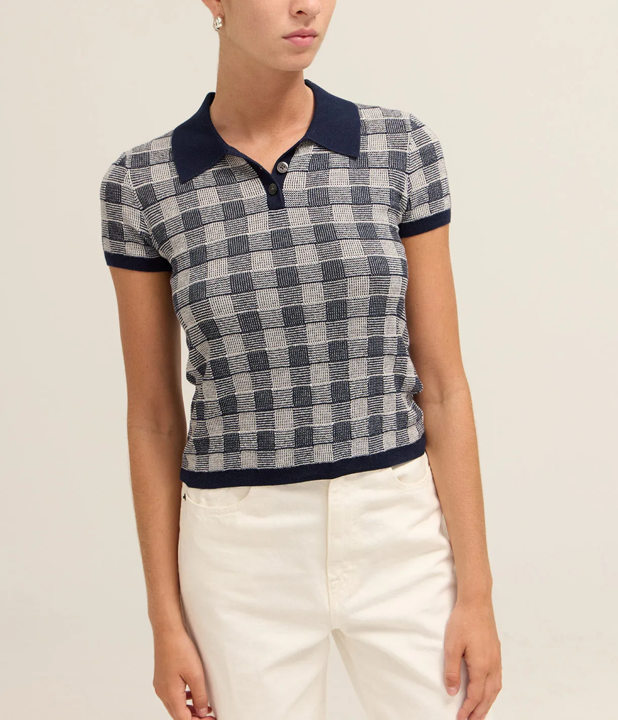 Gingham Shrunken Polo in Midnight