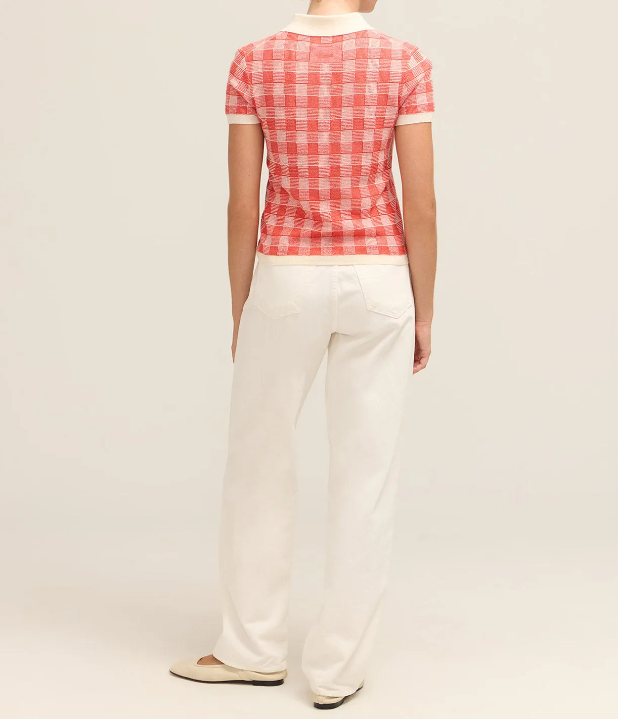 Gingham Shrunken Polo Top in Cherry