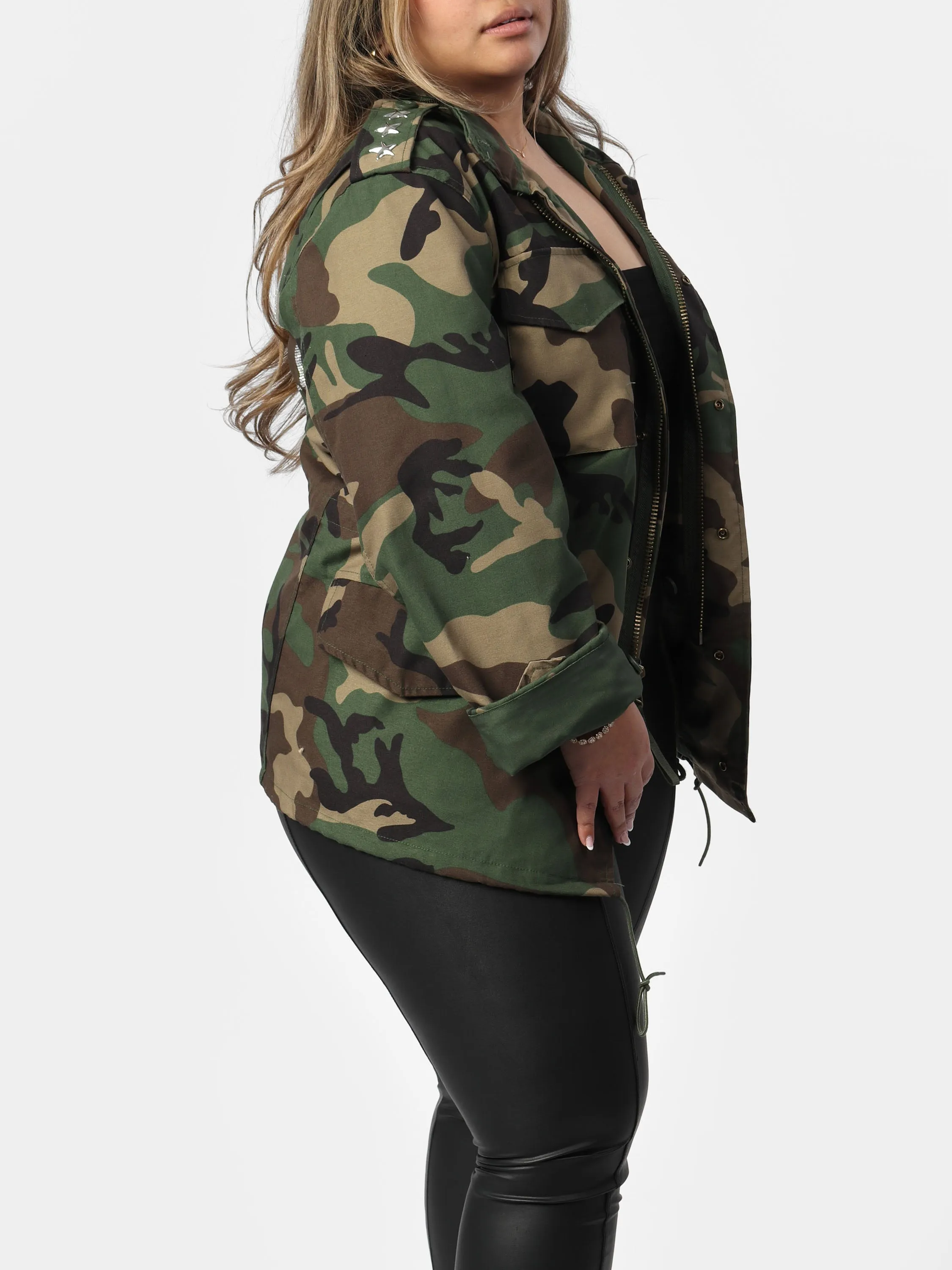 Glam Letter Classic Camo Jacket