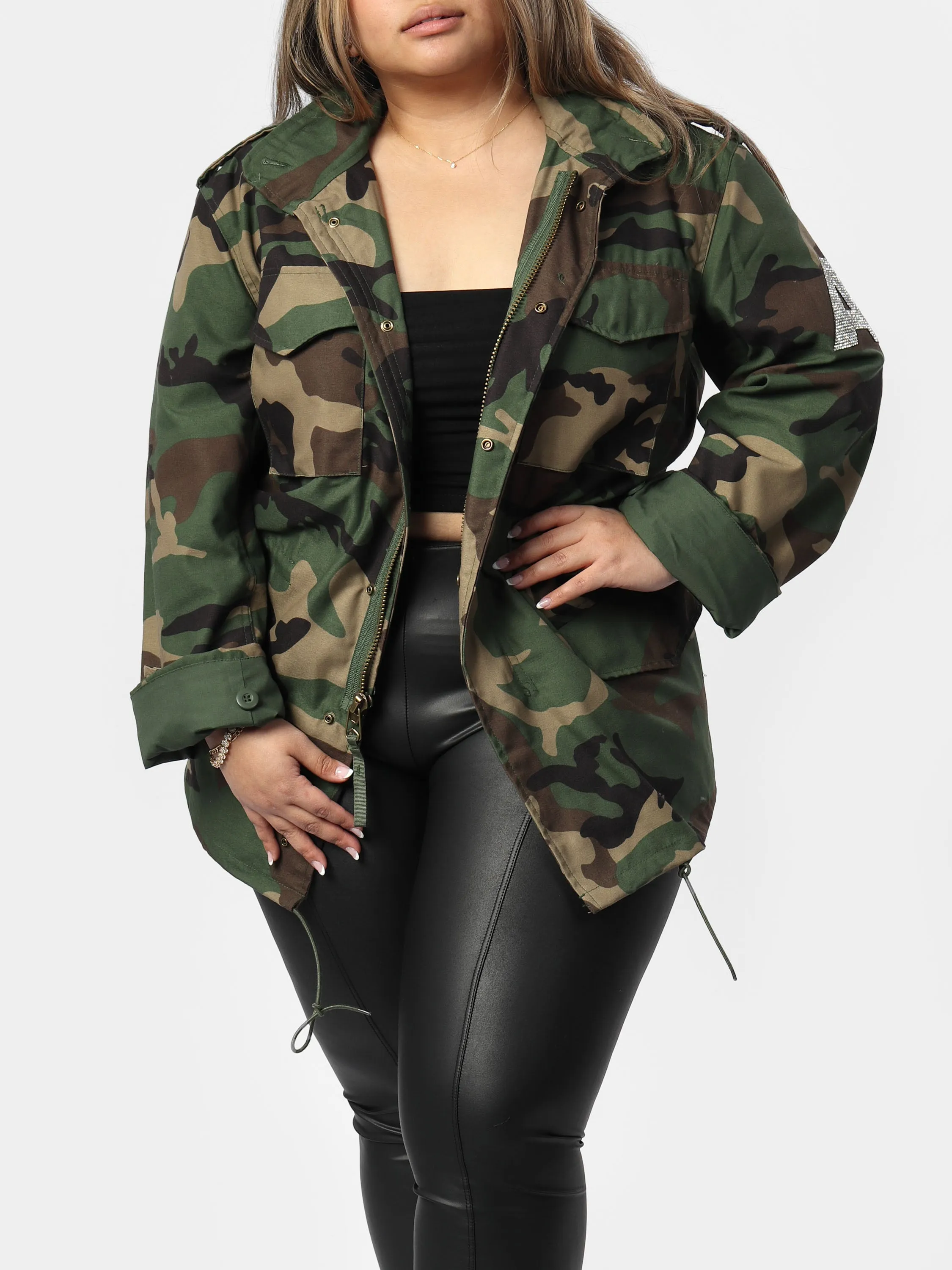 Glam Letter Classic Camo Jacket