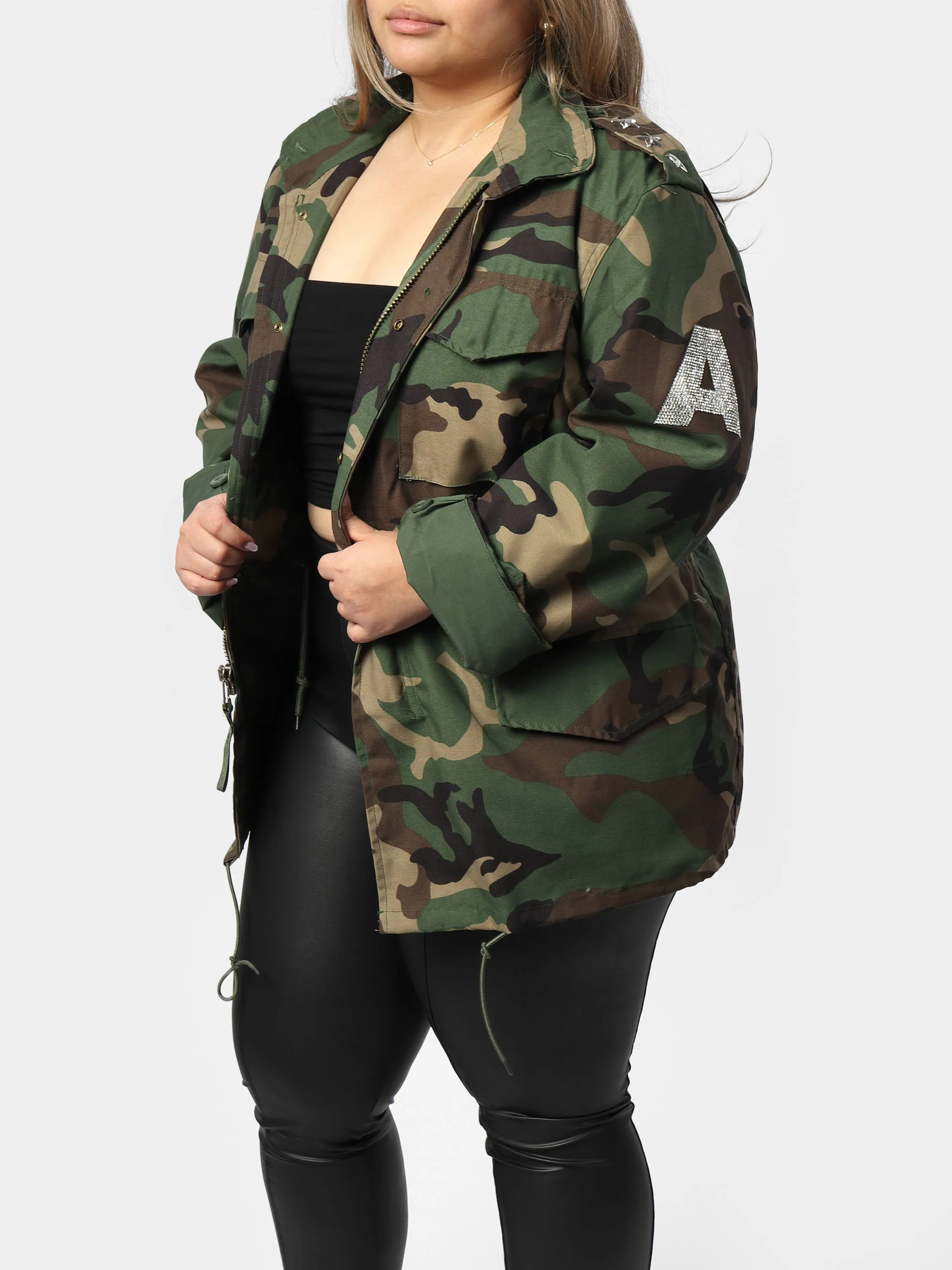 Glam Letter Classic Camo Jacket
