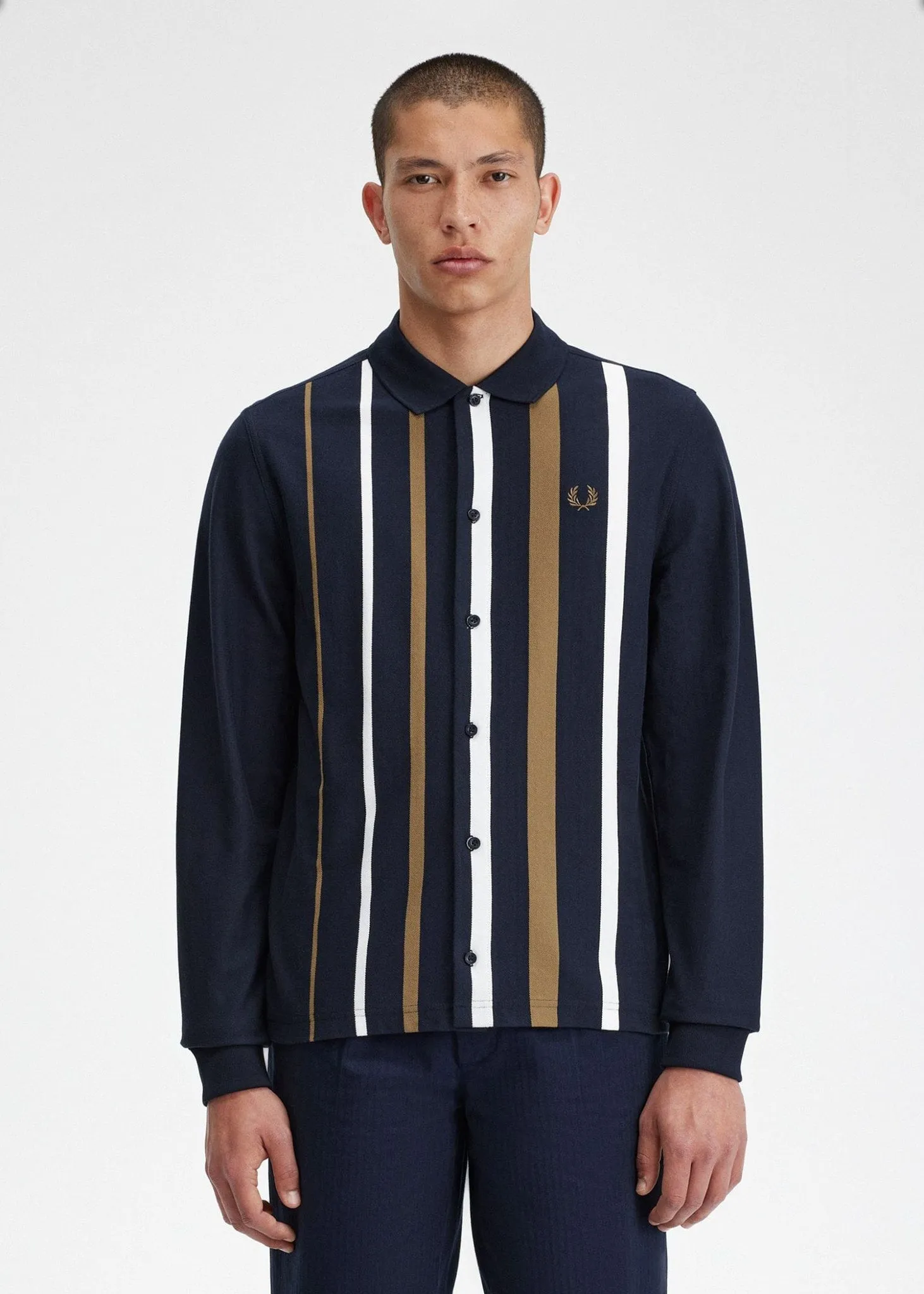 Gradient stripe ls polo shirt - navy