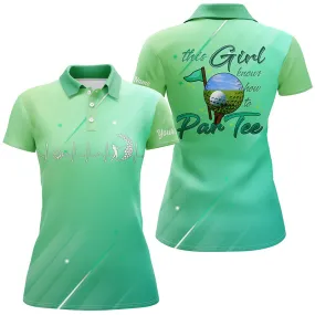 Green Gradient Womens Golf Polo Shirt Custom Name This Girl Knows How To Par Tee, Golf Gifts For Girl 
