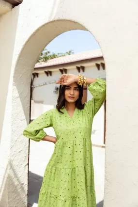 green schiffly cotton dress