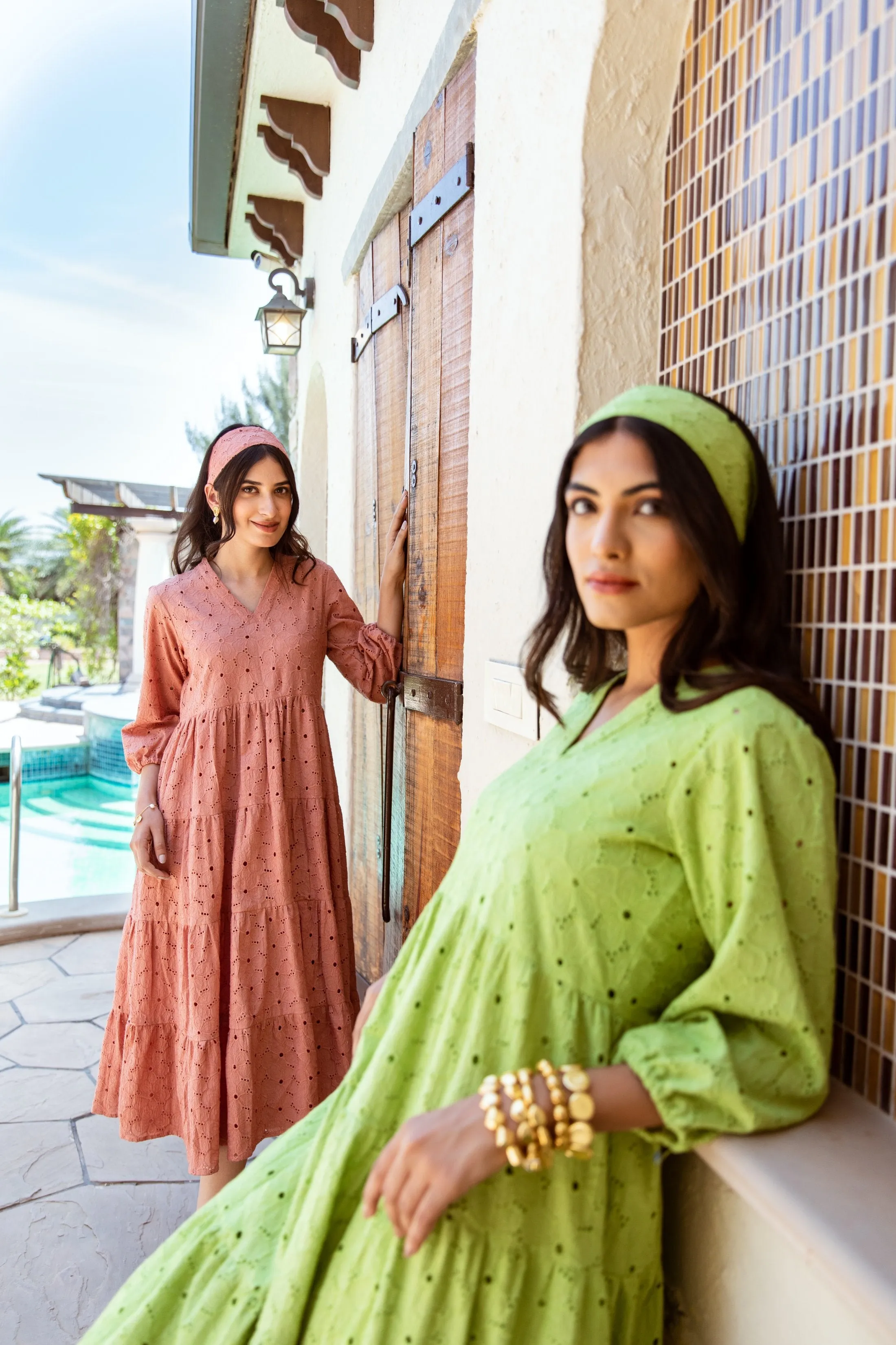 green schiffly cotton dress