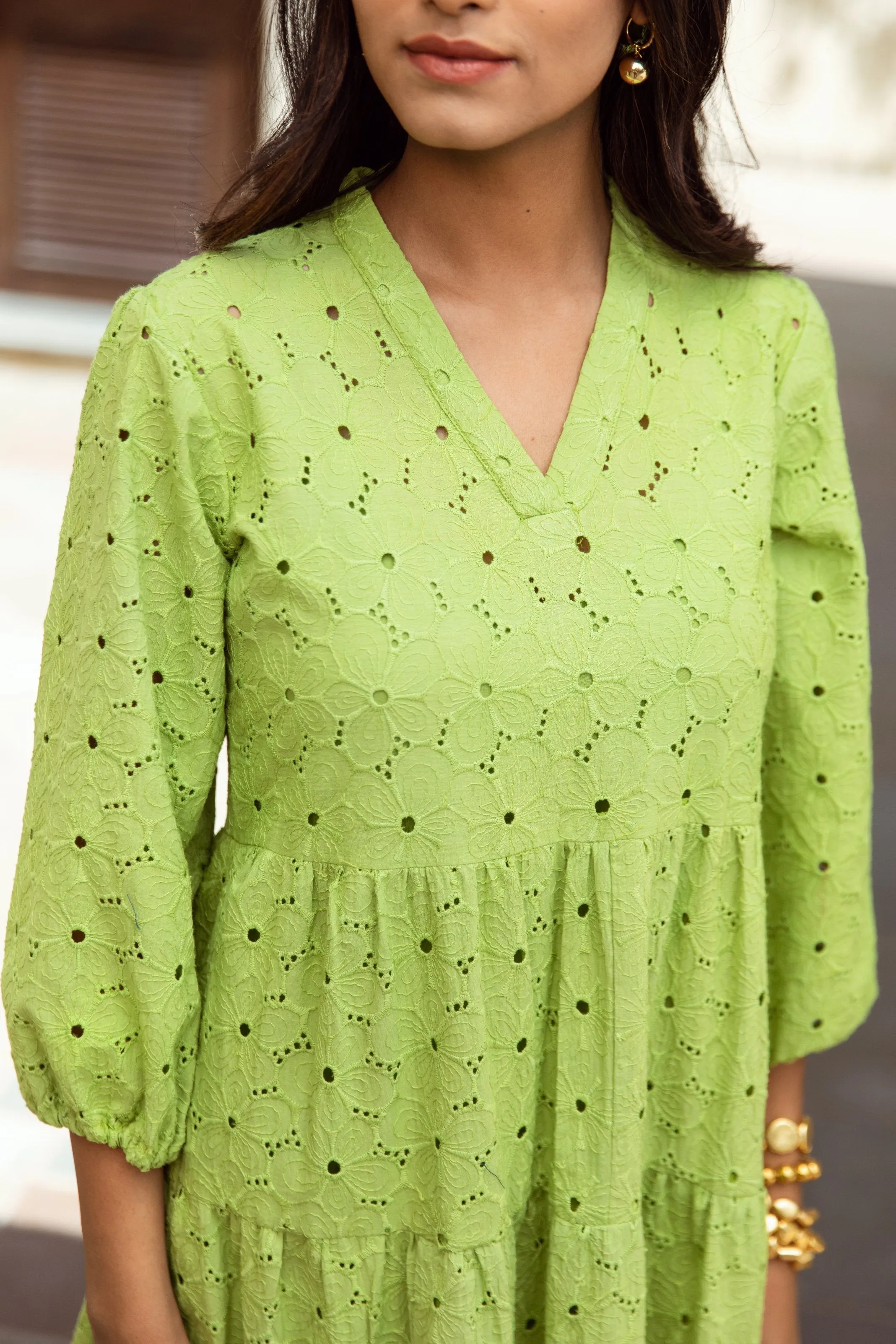 green schiffly cotton dress