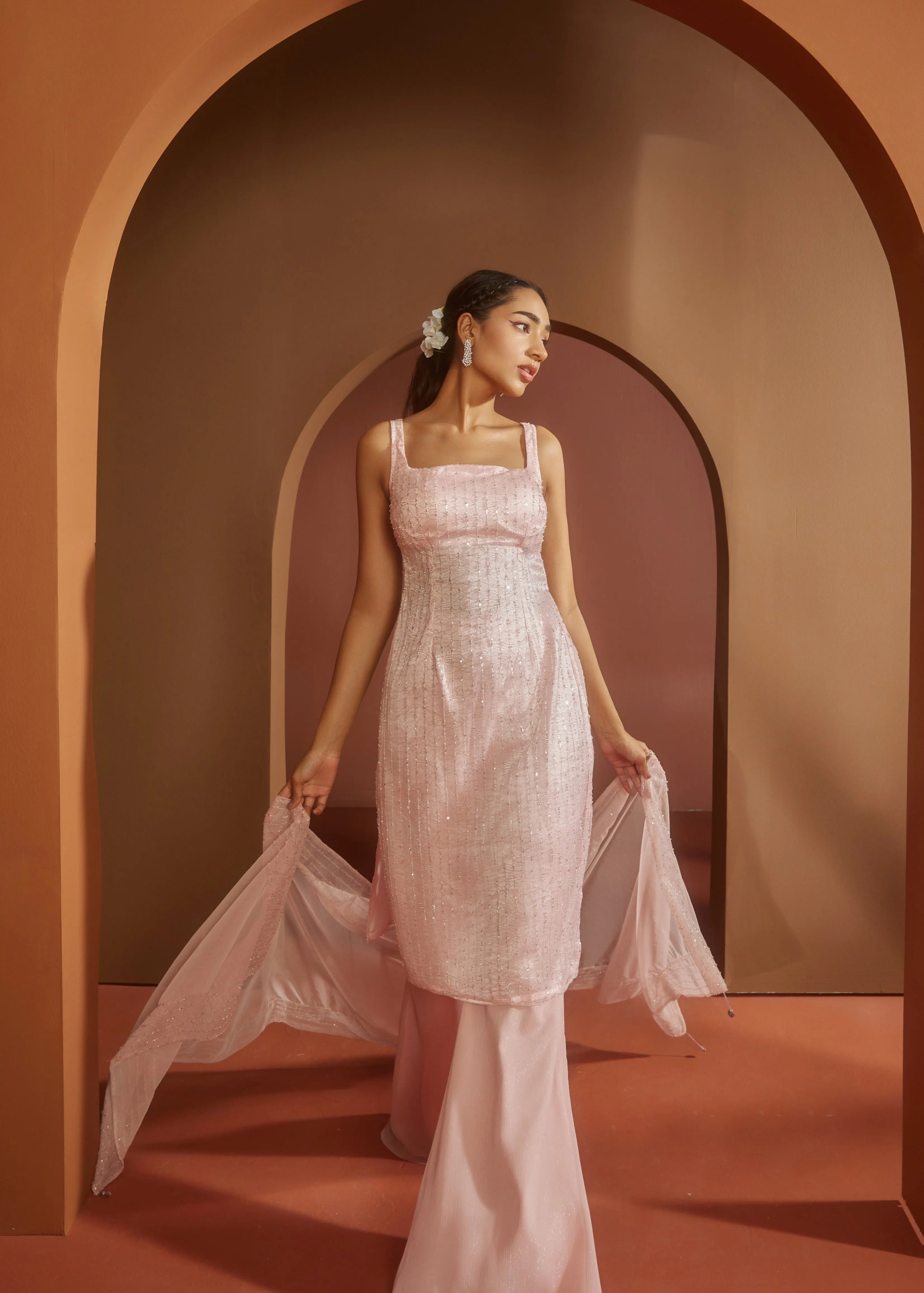 Ira Pink Shimmer Embroidered Kurta Set