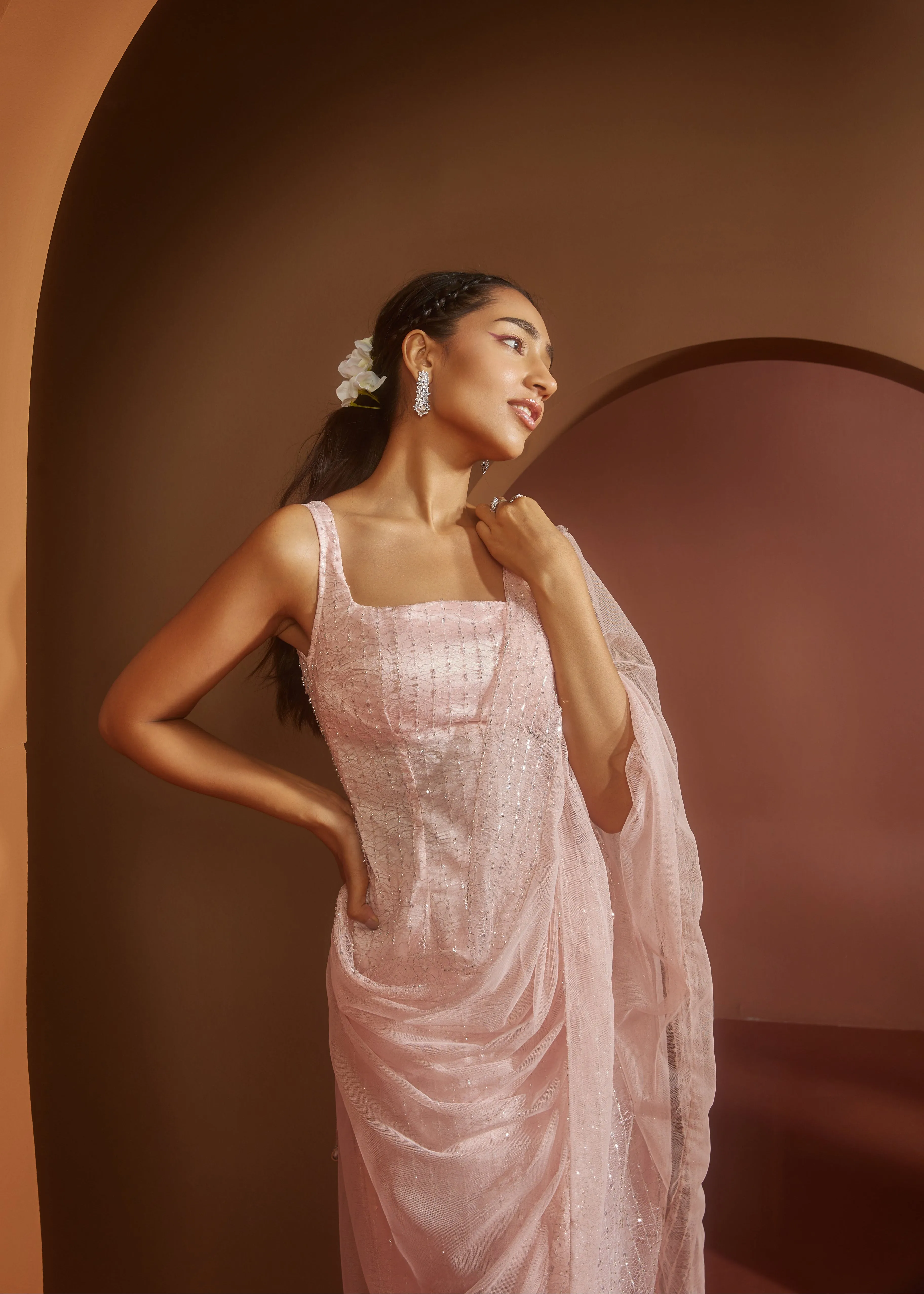 Ira Pink Shimmer Embroidered Kurta Set