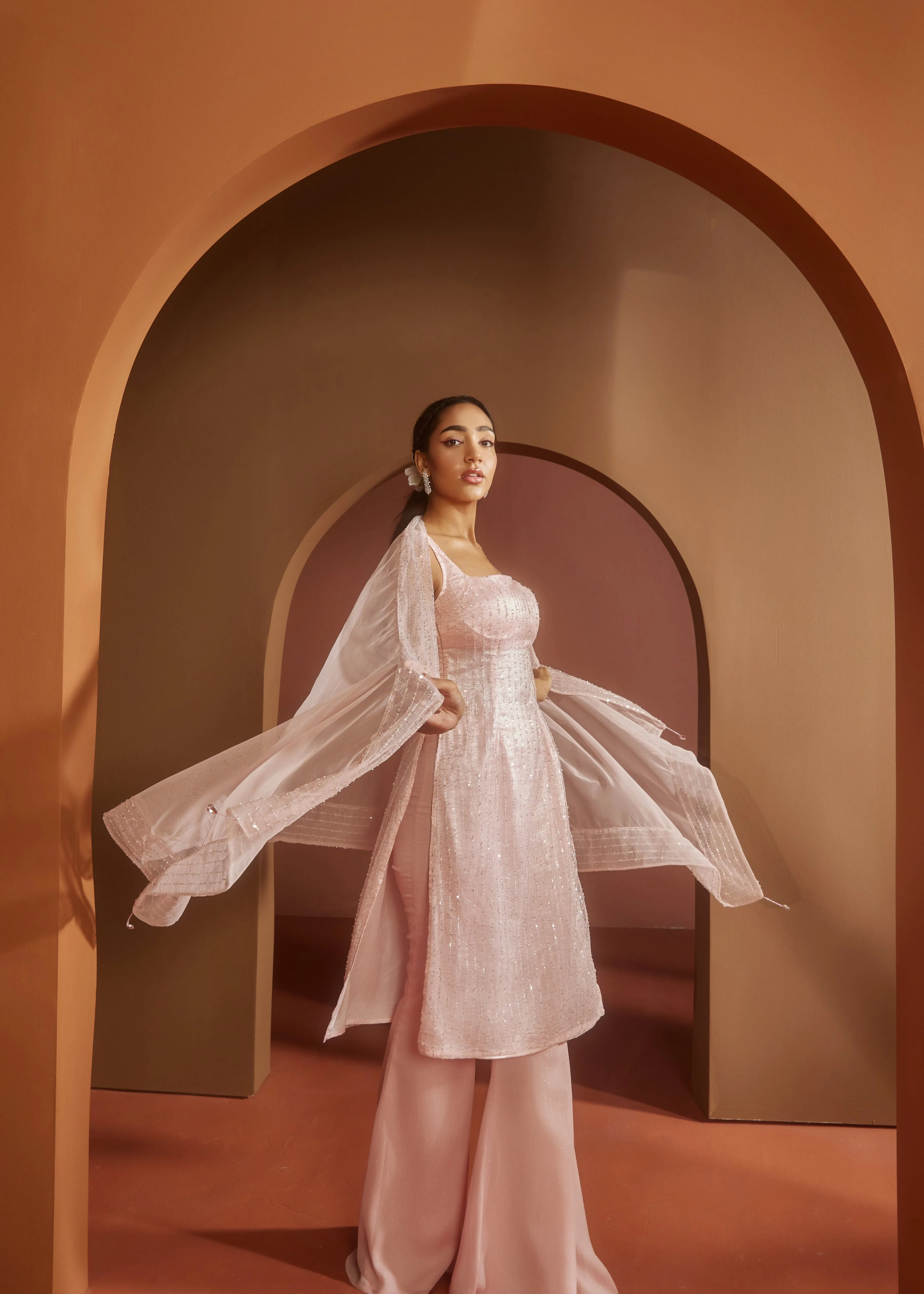 Ira Pink Shimmer Embroidered Kurta Set