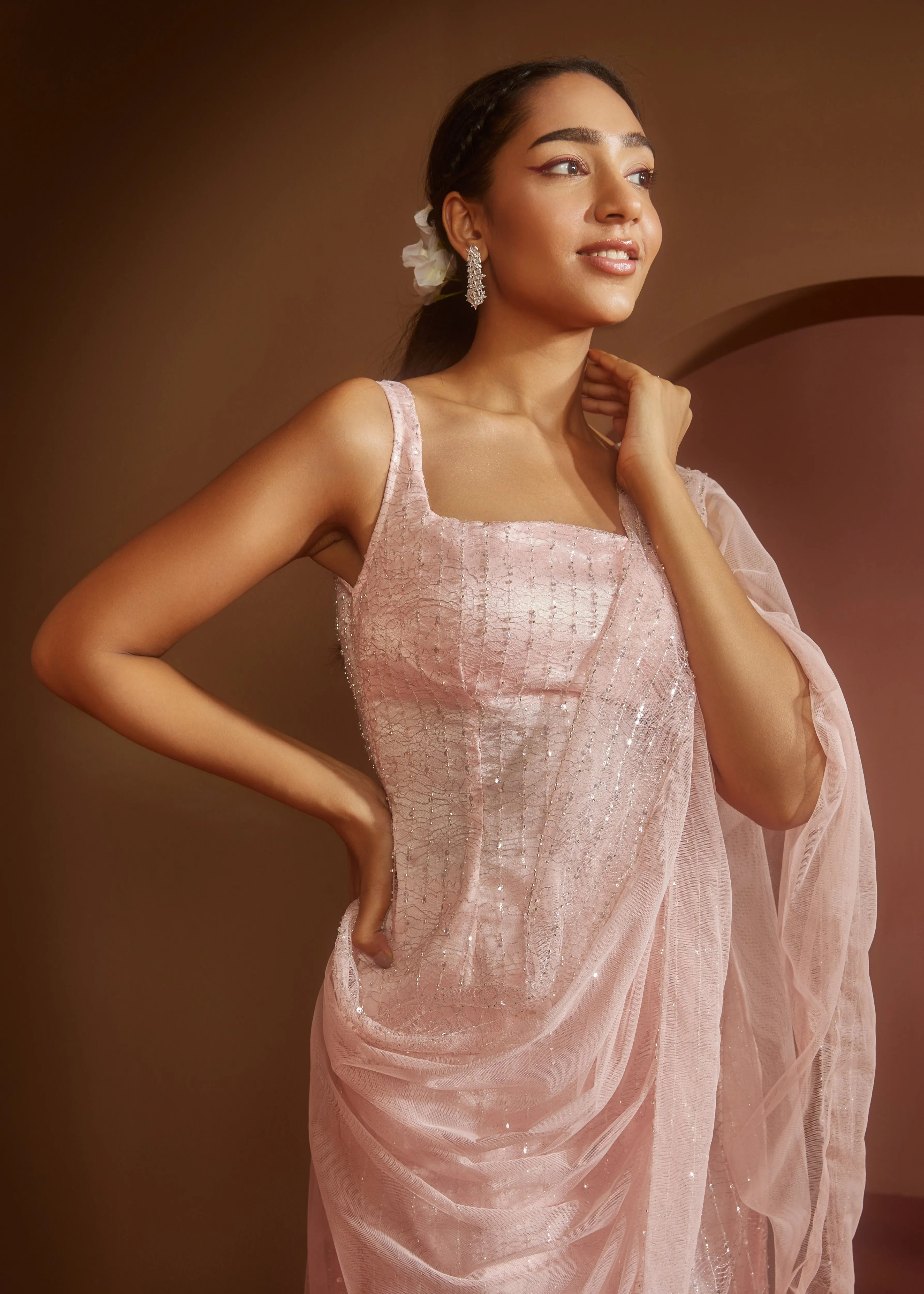 Ira Pink Shimmer Embroidered Kurta Set