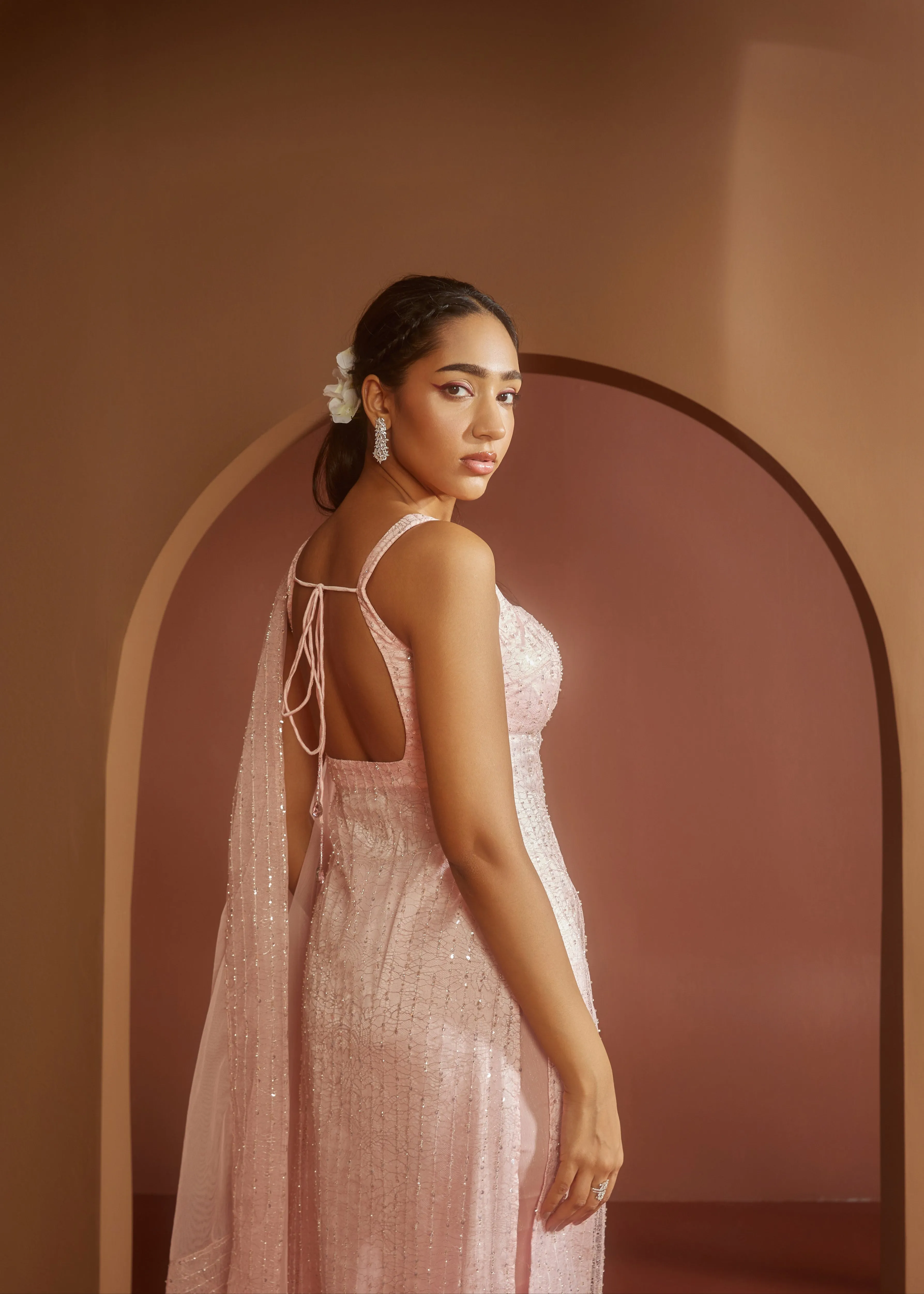 Ira Pink Shimmer Embroidered Kurta Set