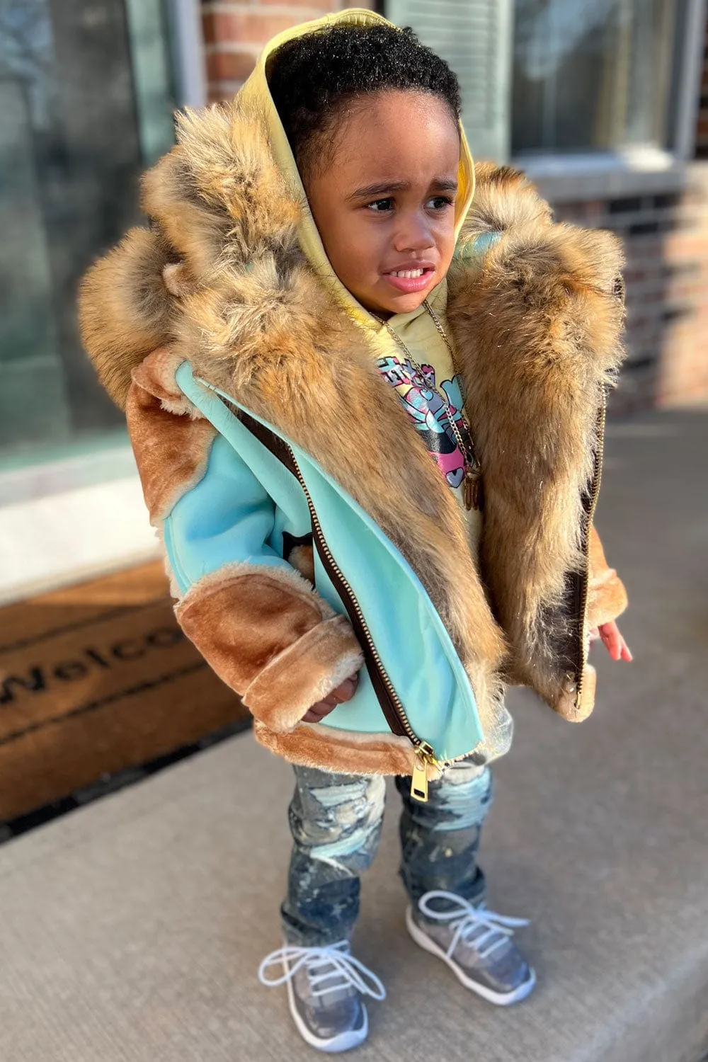 Kids El Jefe Shearling Moto Jacket (Egg Shell Blue)
