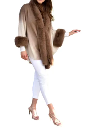 La Fiorentina Ombre Cape with Faux Trim - Camel