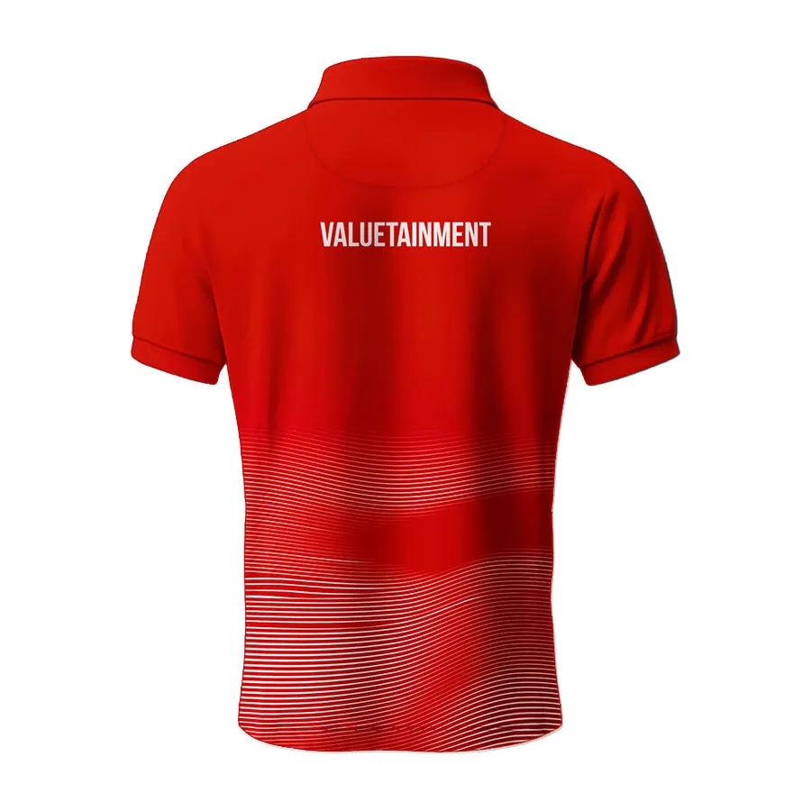 Lion Shield Red & White Gradient Pattern Short Solid Sleeve Polo (Classic Fit)